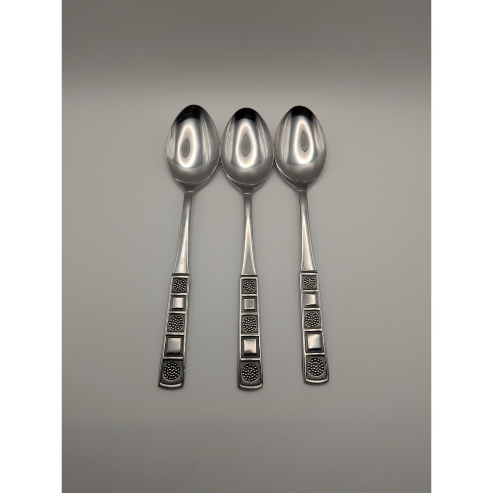 Mandarin Stainless Japan Teaspoons Set of 3 Mid Century Modern Geometric Pattern